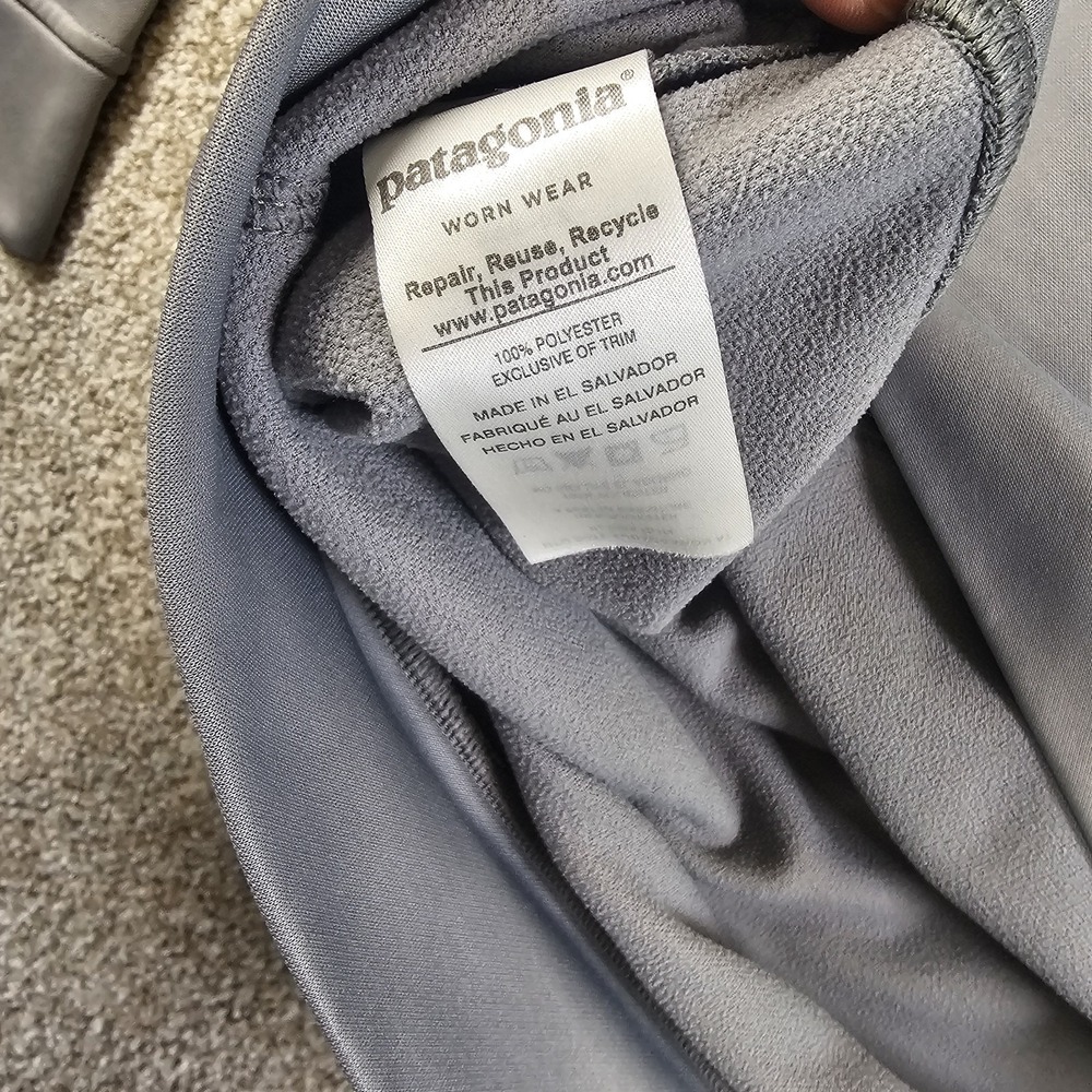 Patagonia Hoodie MED Grey Logo Polycycle Sweatshirt Kangaroo Pullover A6 - Picture 9 of 11
